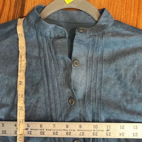 Vintage Ultrasuede Cap Sleeve Blue Dress P2P:16-18” pintuck belted shirt dress - Picture 5 of 5